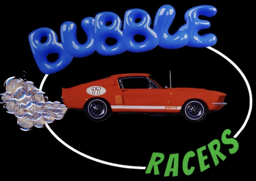 The Bubble Racers badge: a red Shelby Mustang trailing a cluster of bubbles inside a white racing oval.